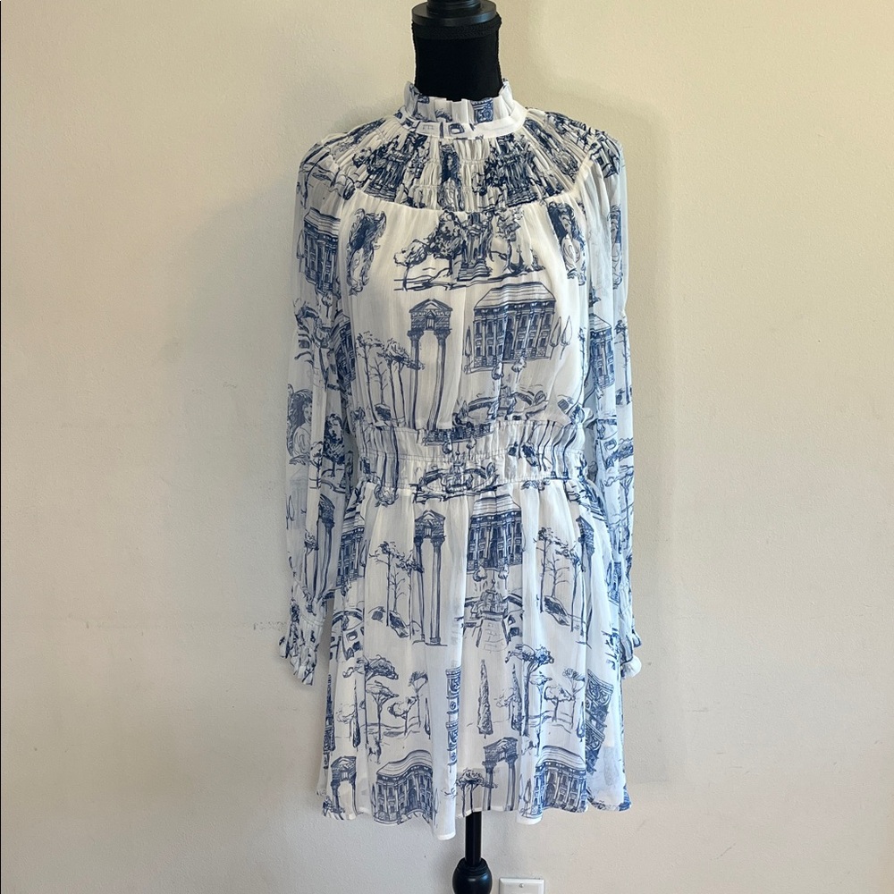 H&M Blue and White Long Sleeve Dress